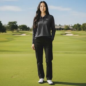 Nike Golf L 3 Button DriFit Polo Shirt Women Blue White Dot Print Long Sleeve